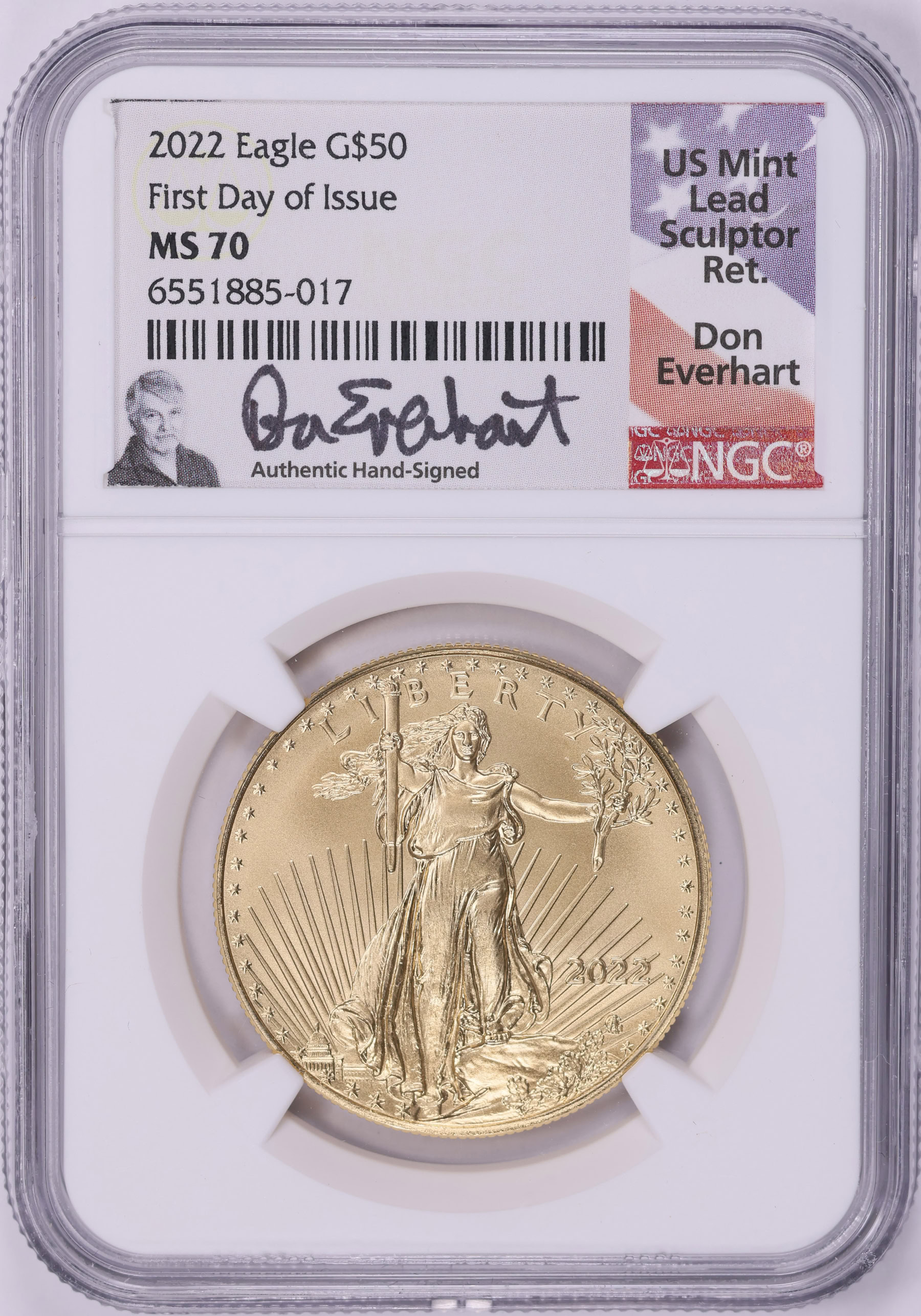 2022 $50 One-Ounce Gold American Eagle First Day of Issue NGC MS