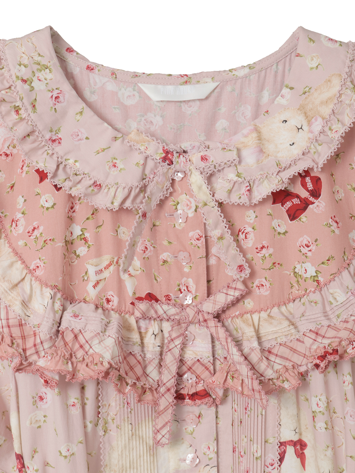 バラ園うさぎプリントパッチワークワンピース｜ピンクハウス