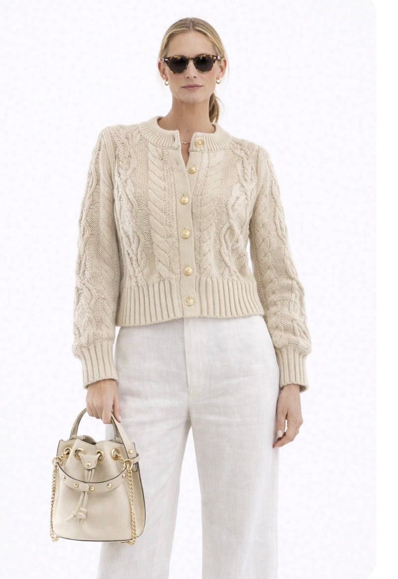 Celine Crop Cable Cardigan Tan | Pink Pineapple Shop