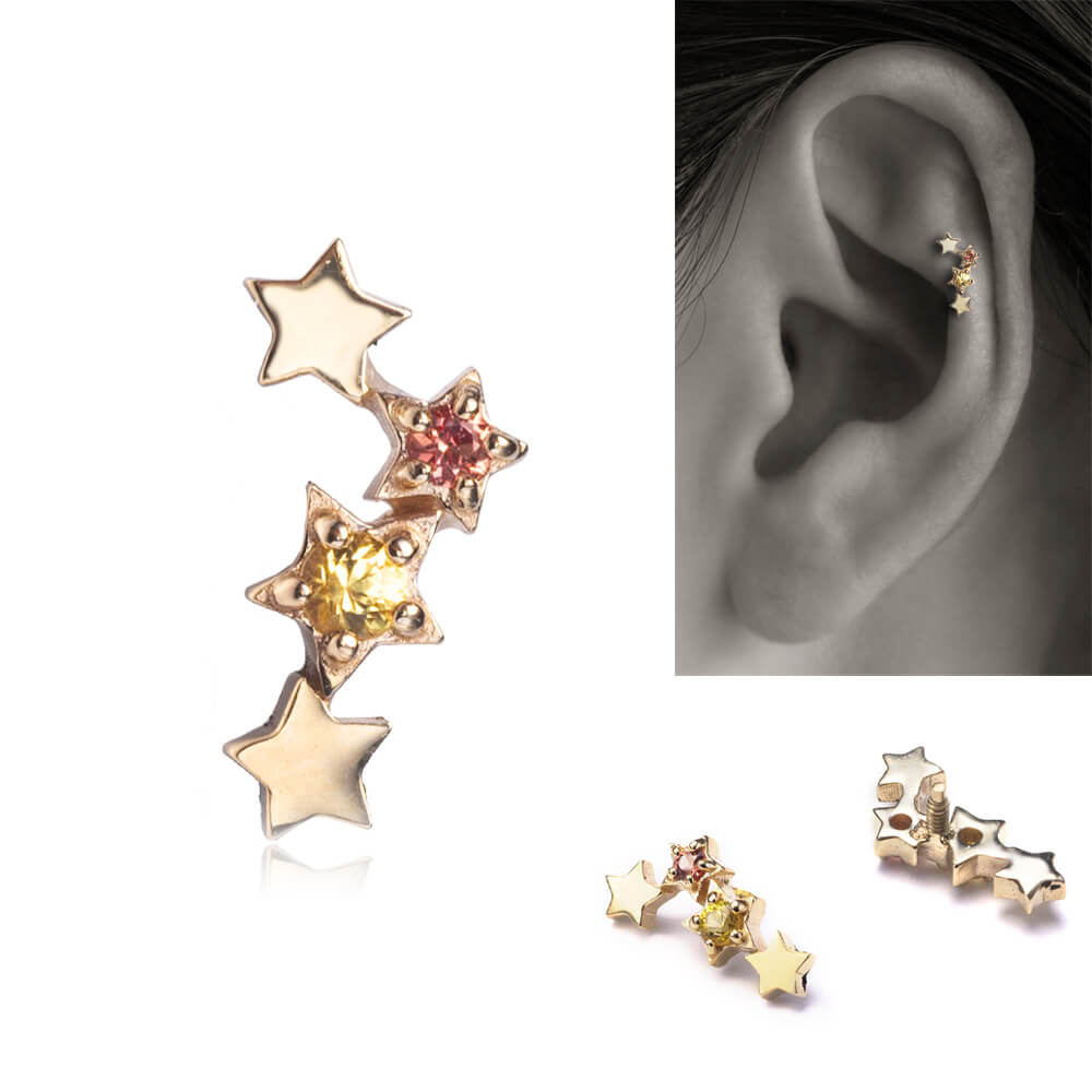 K10YG イエローサファイア＆オレンジサファイア 軟骨ピアスパーツ