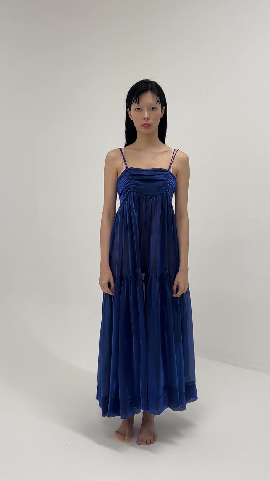 Organdy tiered cami dress (Navy)