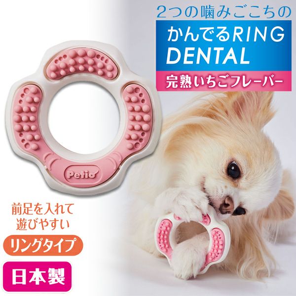 犬用おもちゃ かんでるリングデンタル ハード 完熟いちごフレーバー