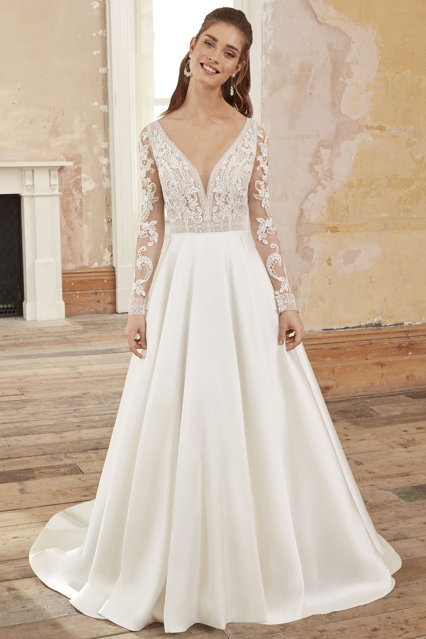 Lana: Plunging V-Neck Mikado A-Line Gown | Adore by Justin Alexander