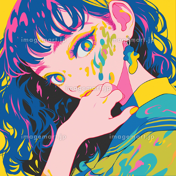 ポップアート風おしゃれ女子イラスト カラフルなファッション 大きな