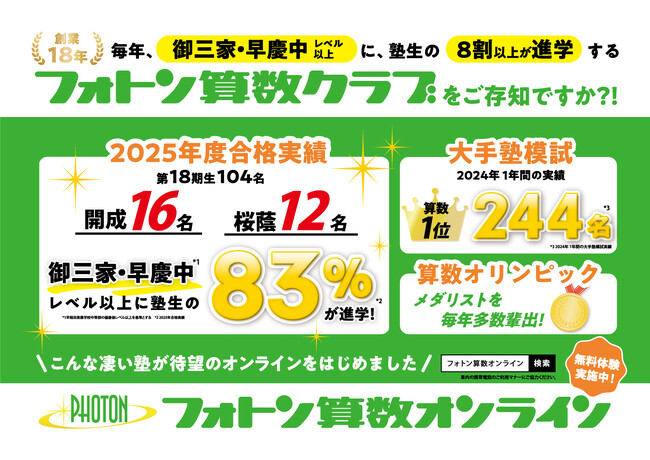 中学受験 算数専門塾「フォトン算数オンライン教室」がJR東日本（首都
