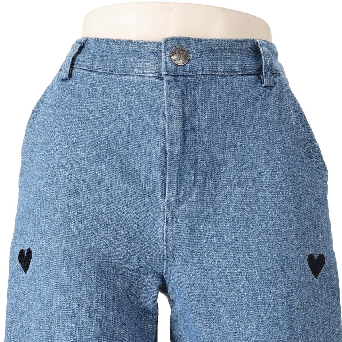 &LOVE むっちゃ幸せハート刺繍のストレートデニムパンツ アンドラブ