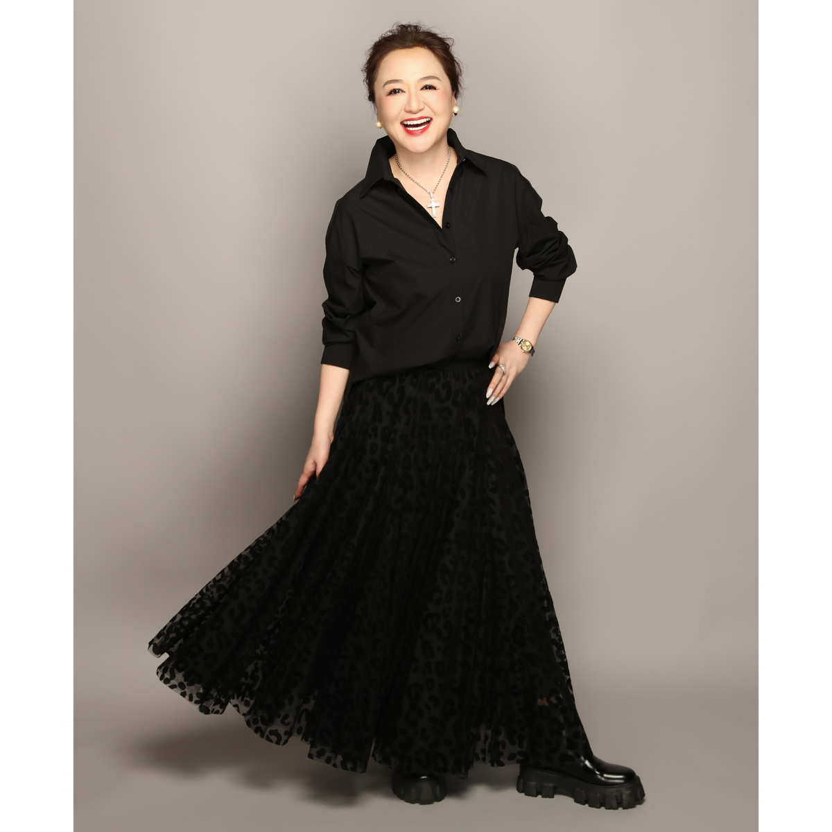 Anne Coquine フロッキーチュールボリュームロングスカート