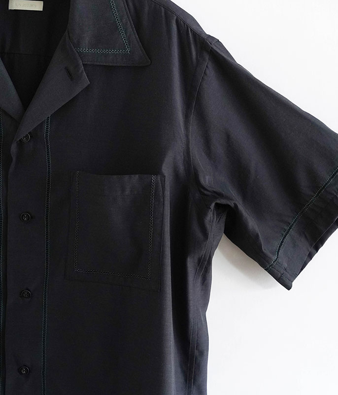 YOKE EMBROIDAREY OPEN COLLAR SHIRT [BLACK] - Fresh Service