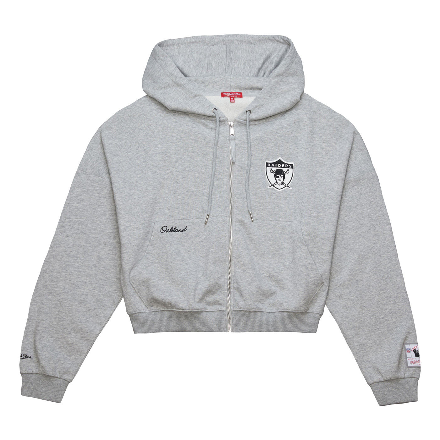 MITCHELL & NESS WOMENS OAKLAND RAIDERS CROP TRIANGLE FULL ZIP JACKET