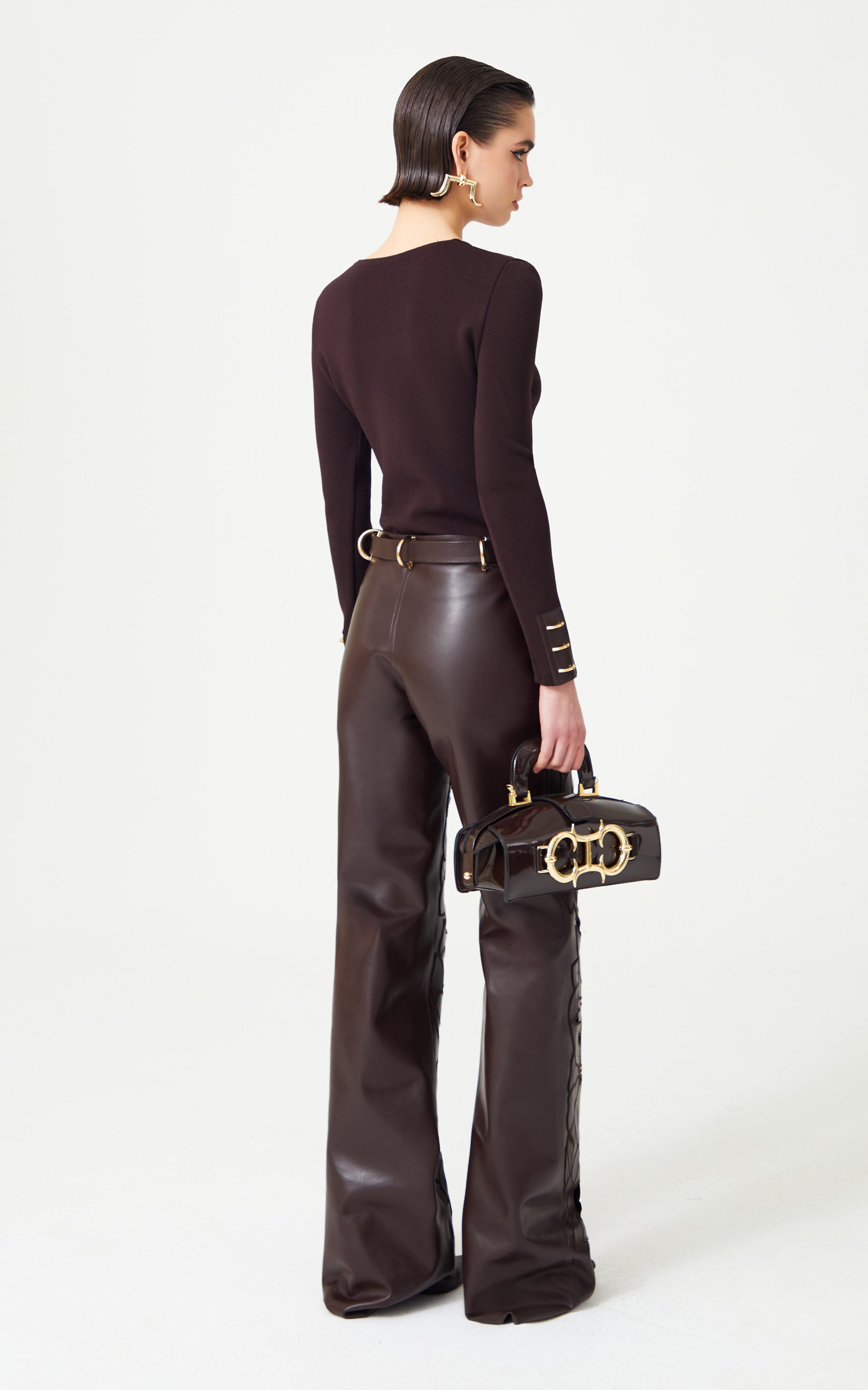 Fully Embroidered Brown Leather Wide Leg Pants – RAISA VANESSA INT