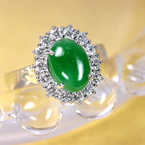 翡翠（ヒスイ）2.0ct ダイヤモンド プラチナ リング（指輪）【品質