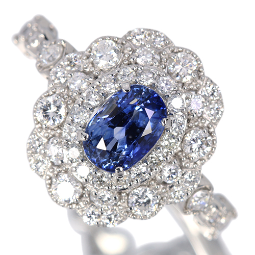 コーンフラワーブルーサファイア 1.1ct ダイヤモンド 0.7ct プラチナ