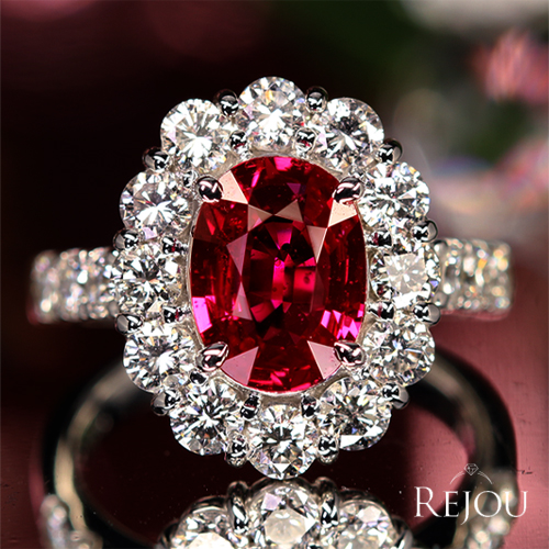 非加熱ルビー 2.2ct ダイヤモンド 1.6ct プラチナ リング(指輪)【品質