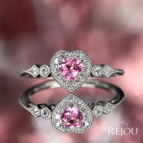 ハートシェイプピンクサファイア 0.4ct ダイヤモンド プラチナ リング