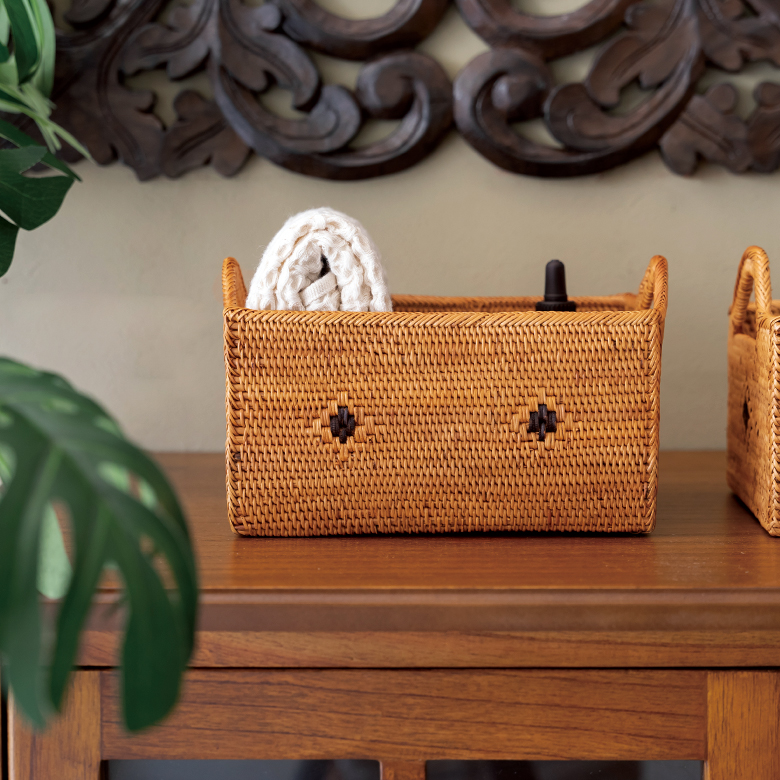 雑貨 アタ 編み2段ランチバスケット 2個セット裁縫道具 小物入れ バリ