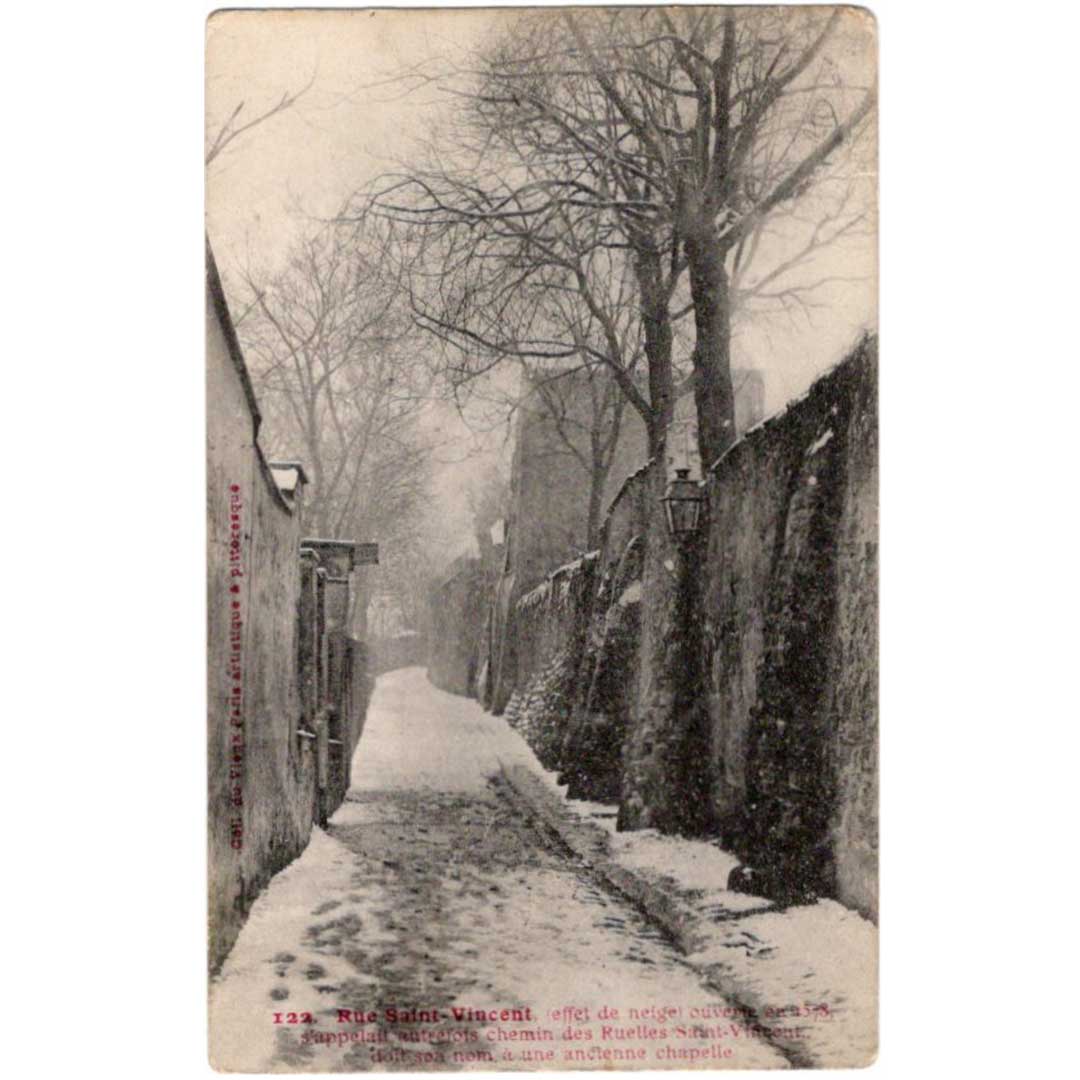 パリ 雪のサン・ヴァンサン通り》｜ 1906年消印 アンティーク写真絵はがき
