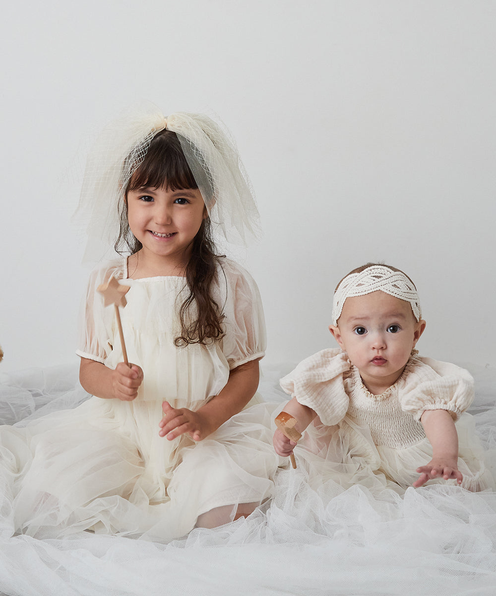 リンクコーデ】チュールドッキングダブルガーゼベビーロンパース