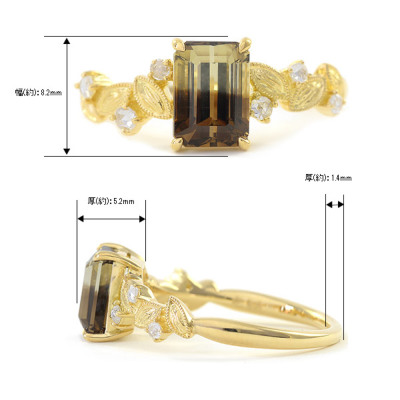 バイカラークリソベリル ローズカットダイヤリング リーフK18YG #13