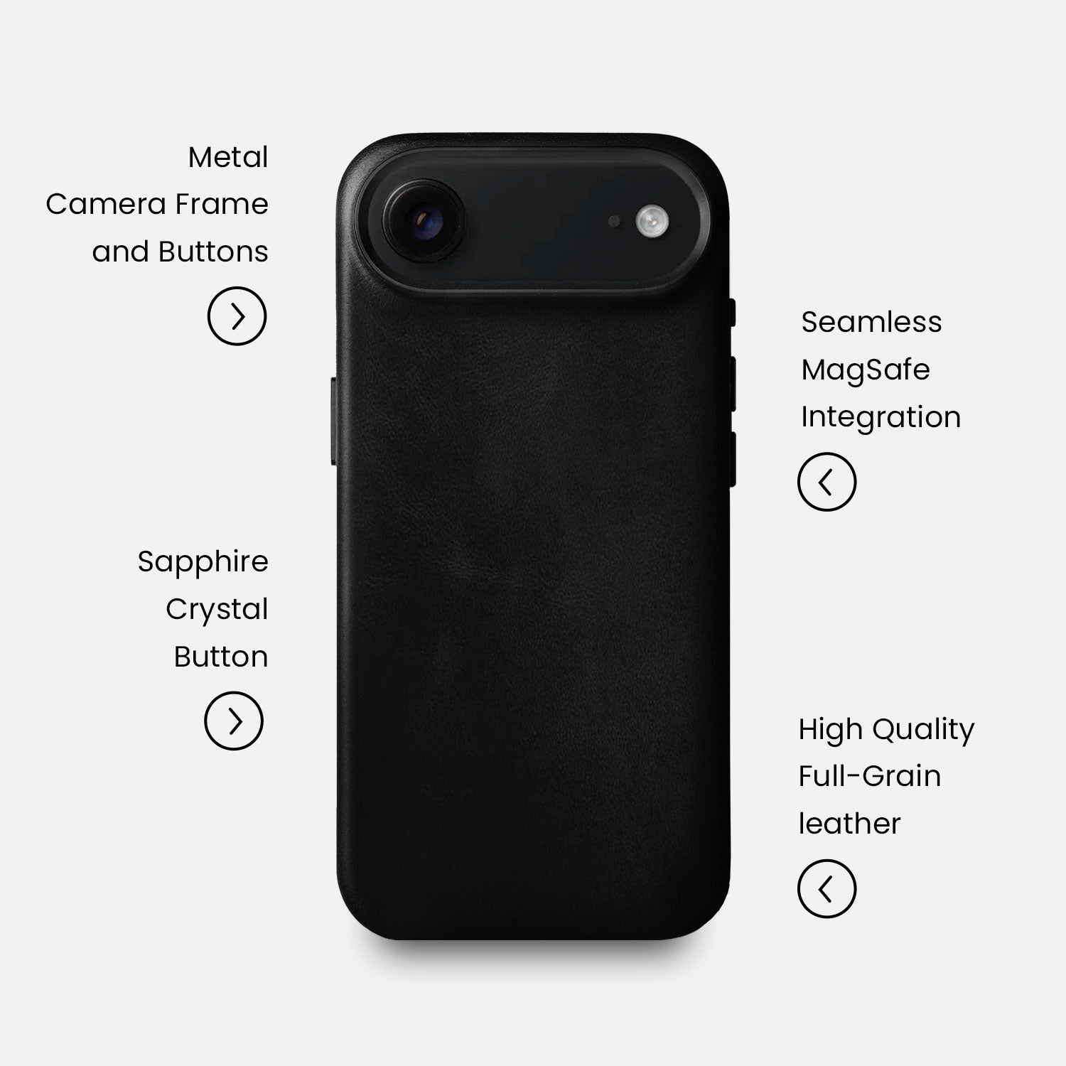 Leather iPhone 17 Air Shell Case Metal, MagSafe - Black - RYAN London