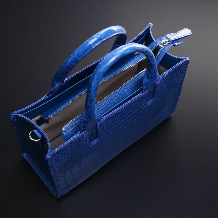 藍染め クロコダイル トートバッグ 日本製 横幅30cm 2way レディース