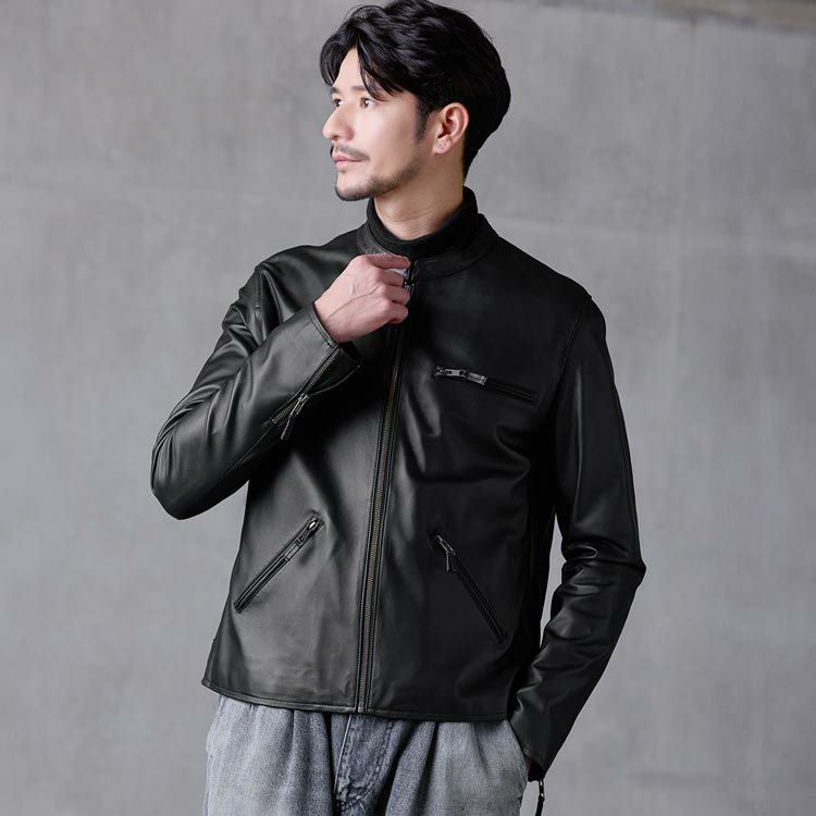 レザージャケット メンズ 本革 ラムレザー 軽量 シングル ライダース