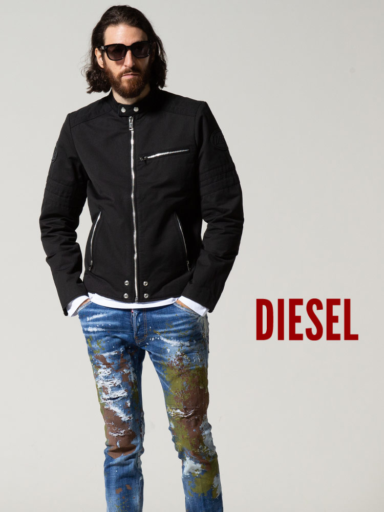 DIESEL (ディーゼル) コットン フルジップ ライダースジャケット