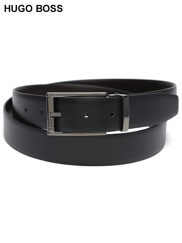 HUGO BOSS (ヒューゴボス) イタリアンレザー ロゴ刻印 リバーシブル