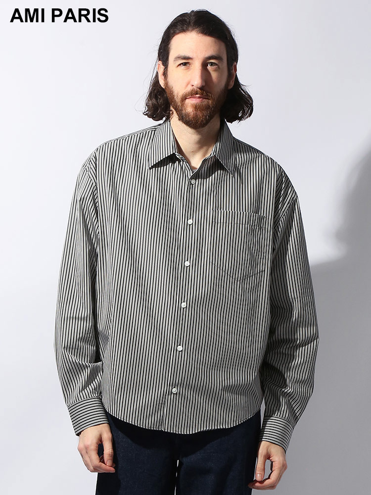 AMI PARIS (アミパリス ) ワンポイントバックロゴ ストライプ柄