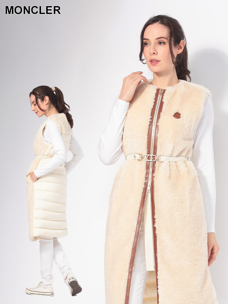 MONCLER (モンクレール) 切り替え ベルト付き ロング ダウンベスト