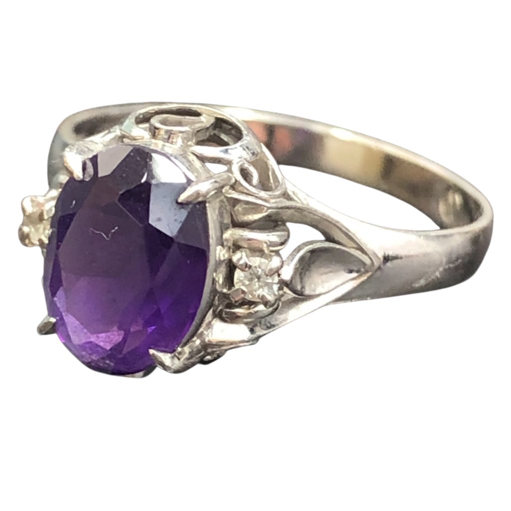 Pt900 プラチナ900 アメジスト メレダイヤモンド リング 北海道 岩見沢
