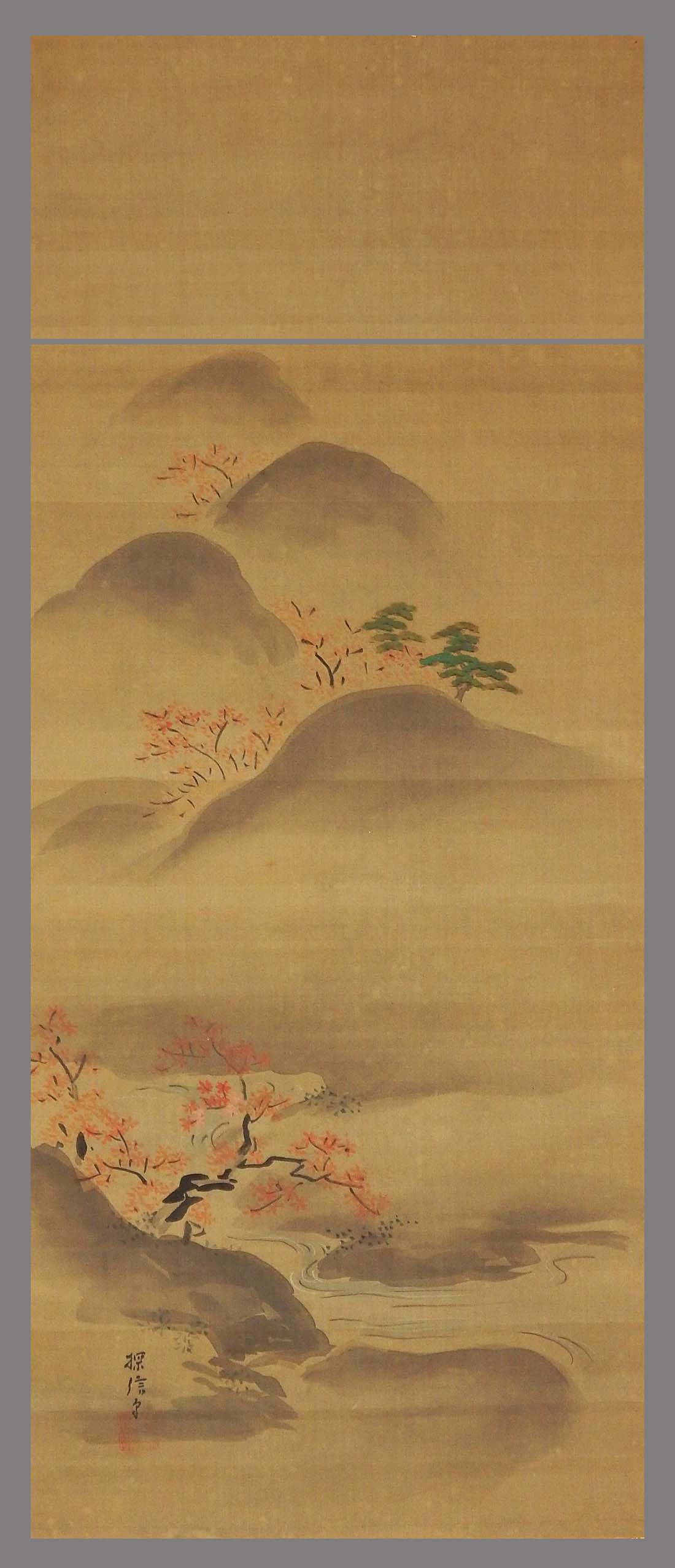 日本名家 古い掛軸 藤井松山 「十二月」 季節図 肉筆細密描画 日本画