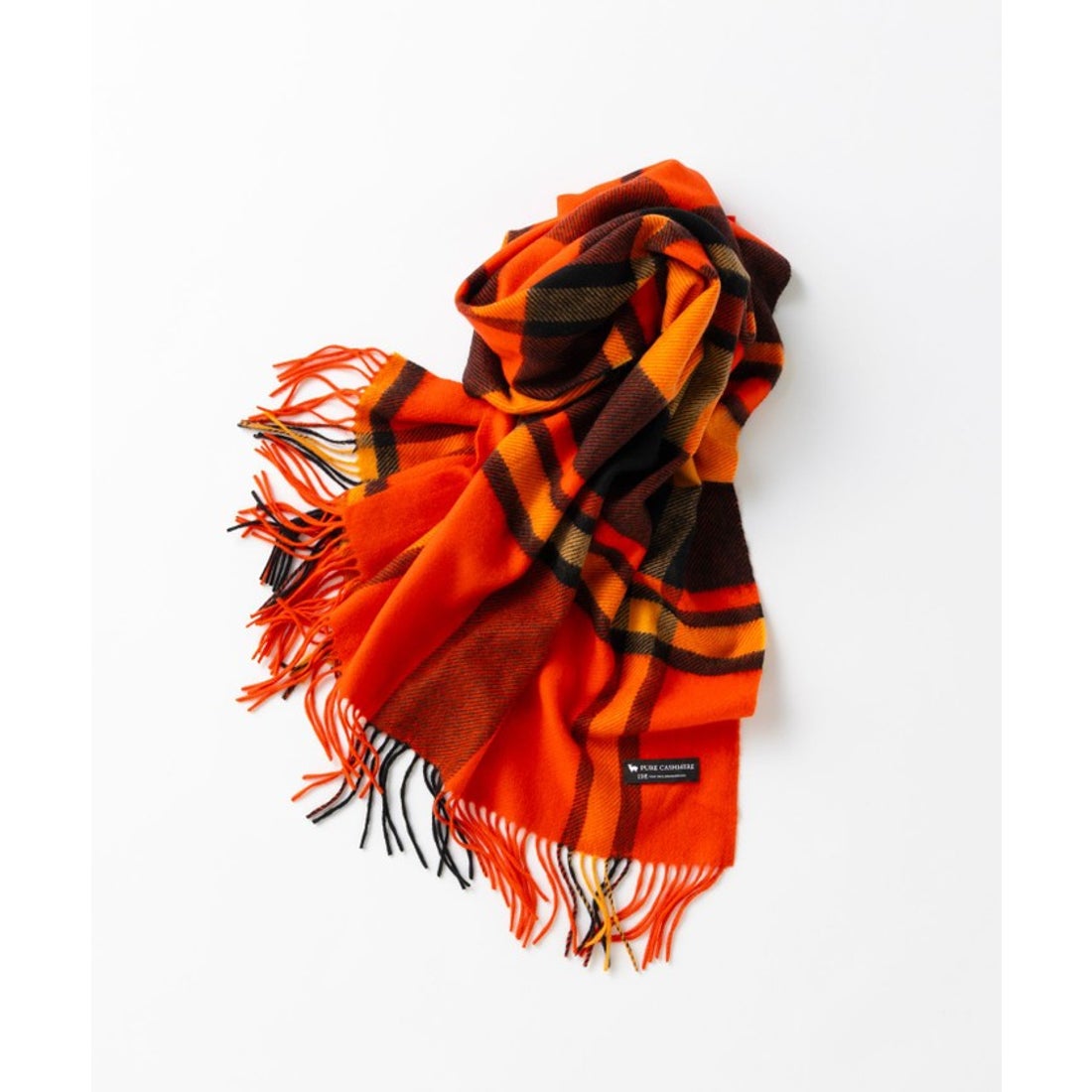 ニジュウサンク 23区 カシミヤ チェック ストール （オレンジ系