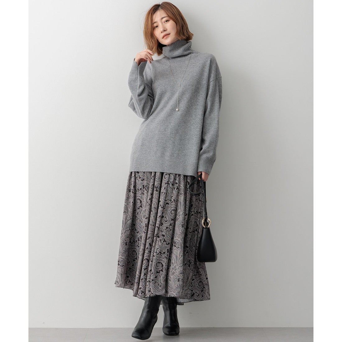 23区 【洗える】ピュアカシミヤ タートルネック ニット （グレー系