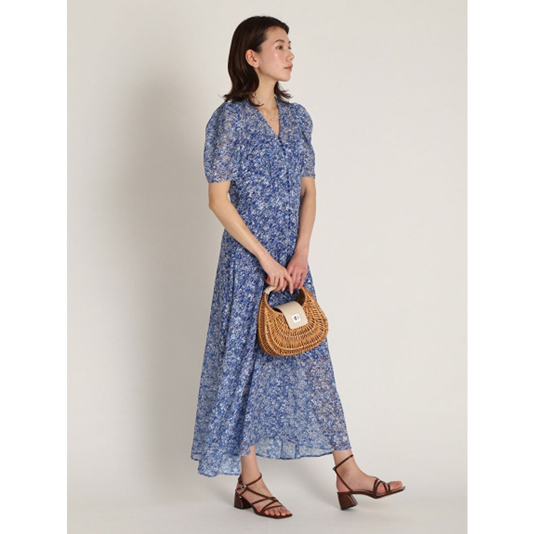 セルフォード CELFORD 小花柄プリントワンピース （ブルー） -靴