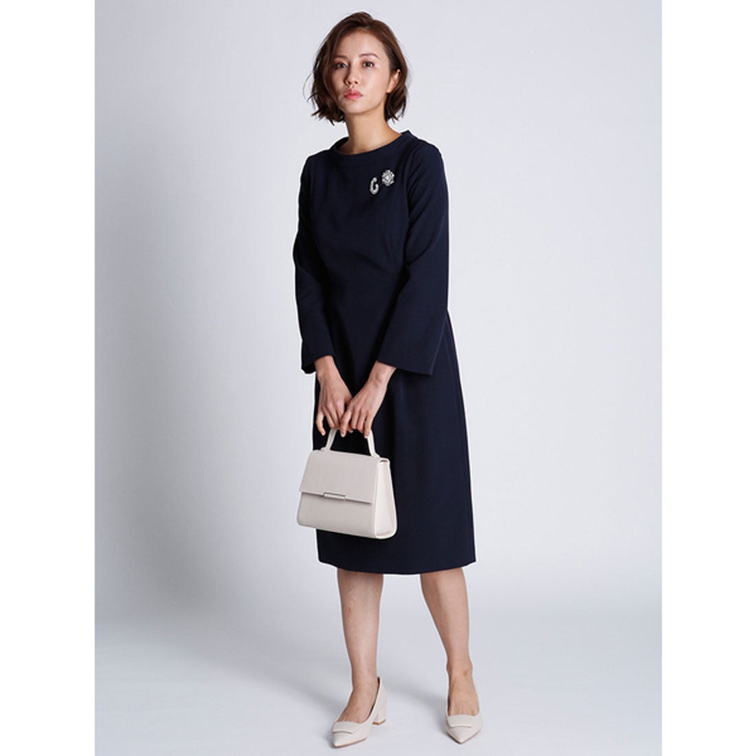 セルフォード CELFORD ボートネックタックタイトワンピース （ネイビー