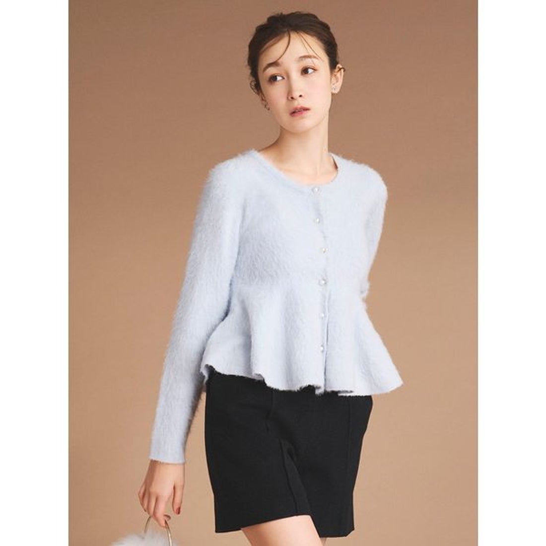 セルフォード CELFORD ファーライクペプラムカーディガン （SAX