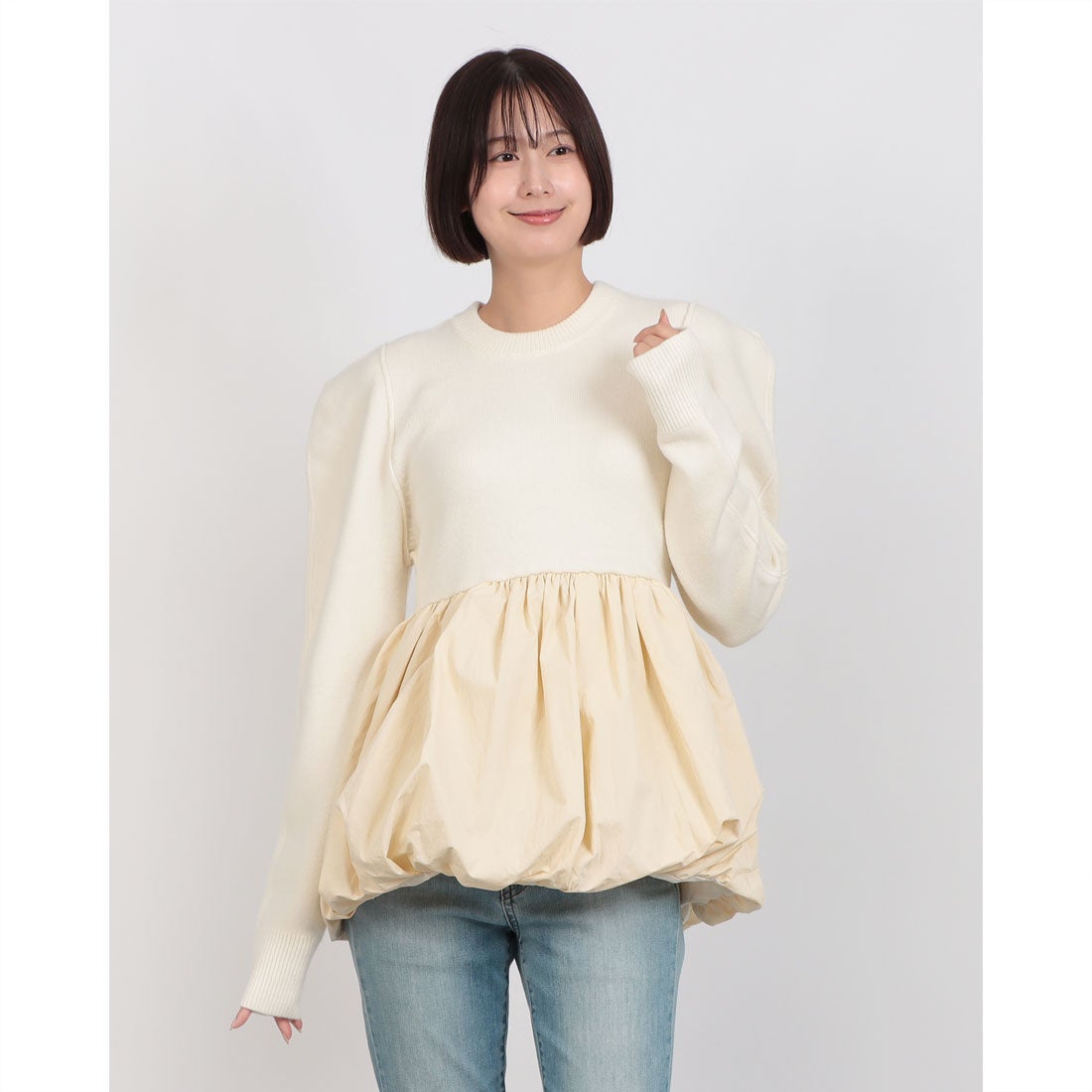 クラネ CLANE DOCKING POWERSHOULDER KNIT TOPS （IVORY