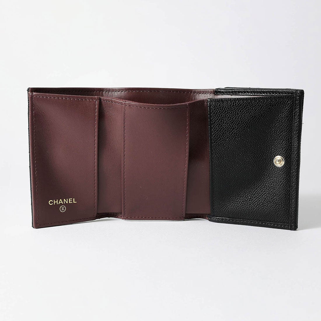 シャネル CHANEL 3つ折り財布 キャビアスキン スモールウォレット