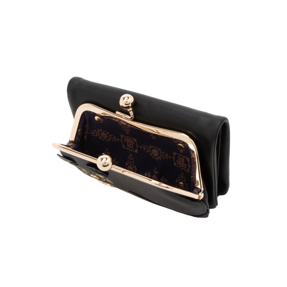 アナスイ ANNA SUI TITIソフト 口金二つ折り財布 （ブラック） -人気