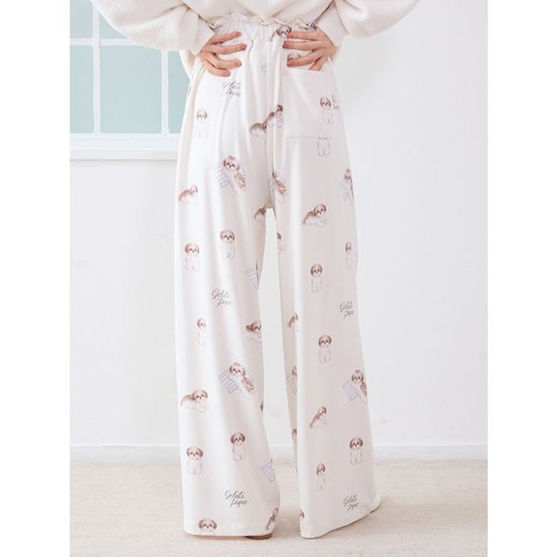 ジェラートピケ gelato pique シーズー柄ロングパンツ （OWHT） -靴