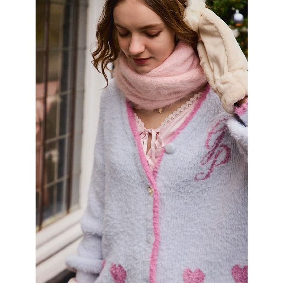 ジェラートピケ gelato pique ラメフェザーカーディガン （PNK