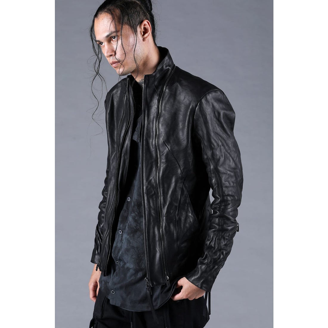 D.HYGEN Horse Leather High-Neck Jacket （Black） - Osaka / Kyoto