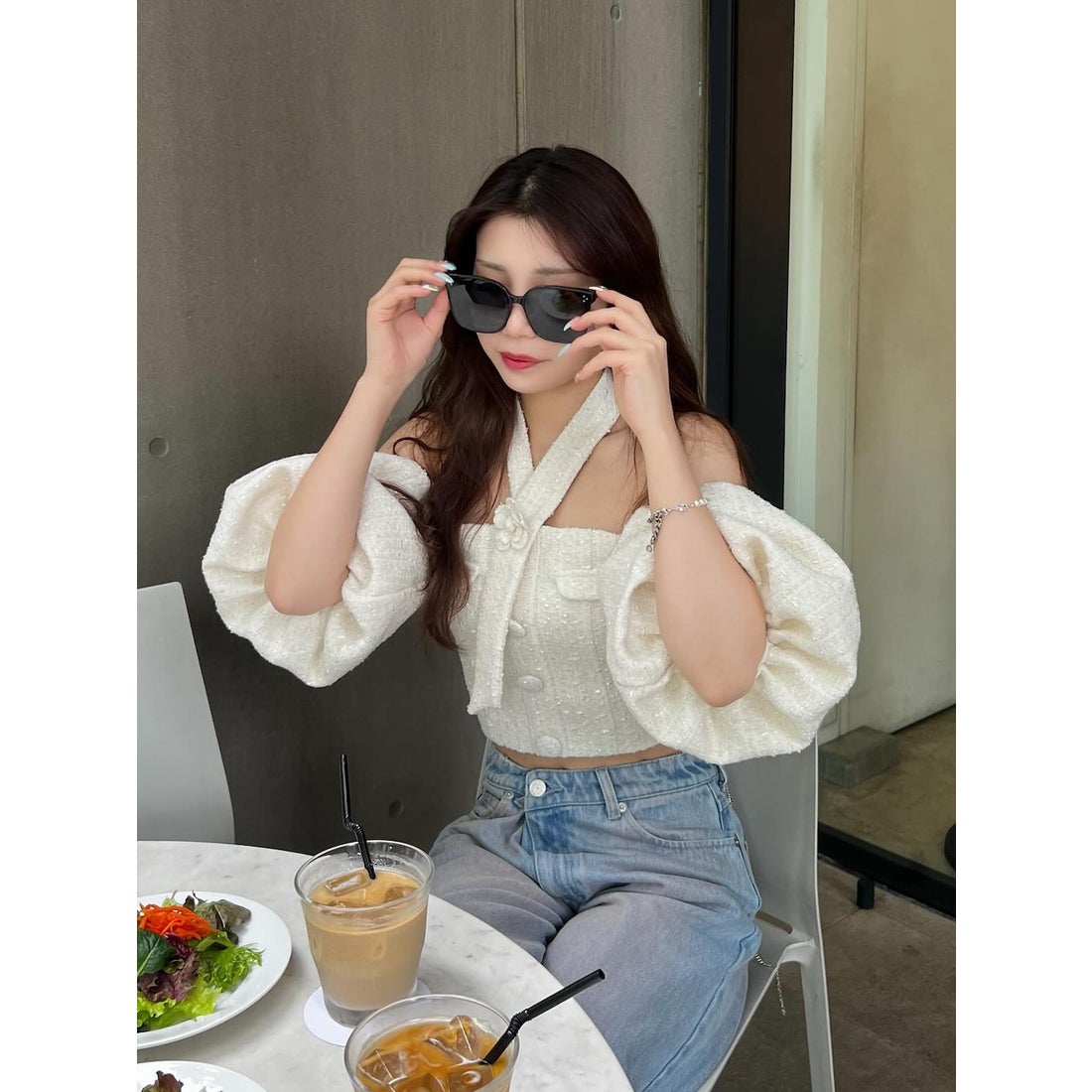 ダーリッチ Darich ホルターネックオフショルツイードトップス