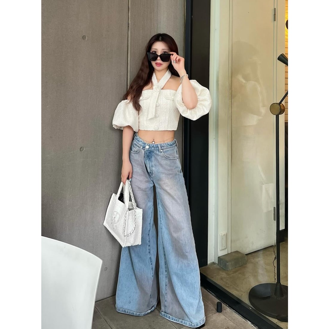 ダーリッチ Darich ホルターネックオフショルツイードトップス