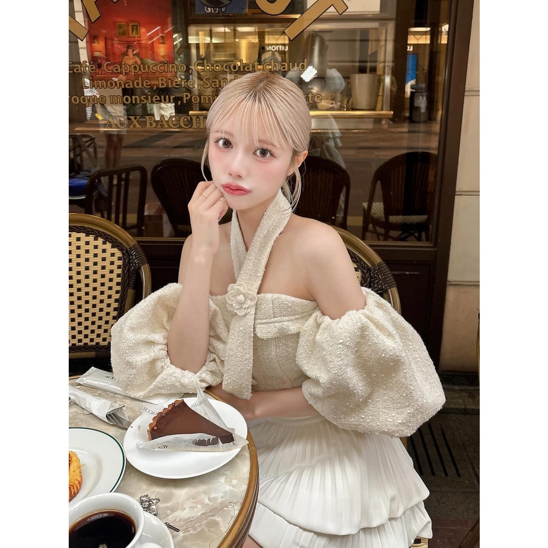 ダーリッチ Darich ホルターネックオフショルツイードトップス