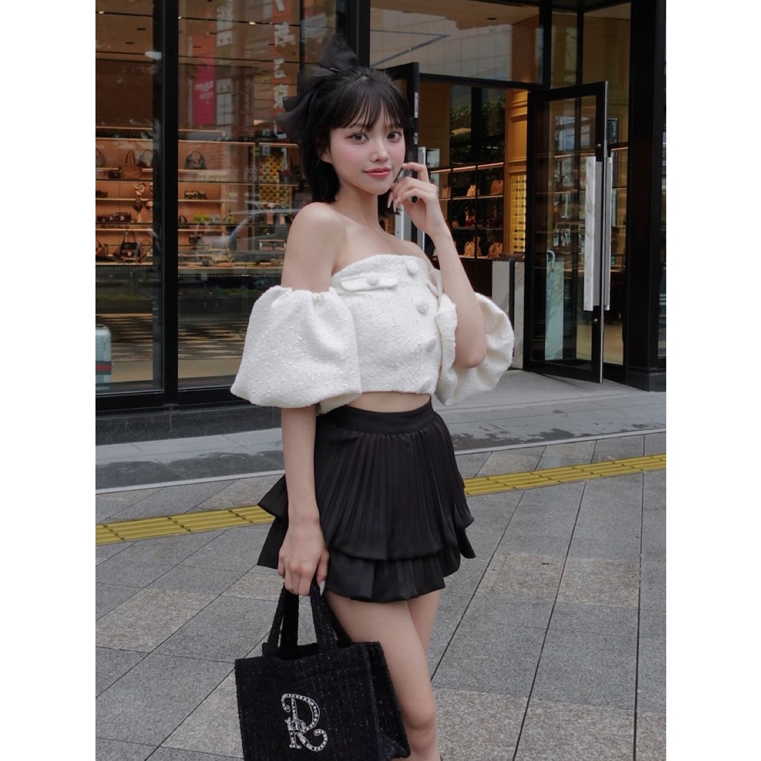 ダーリッチ Darich ホルターネックオフショルツイードトップス