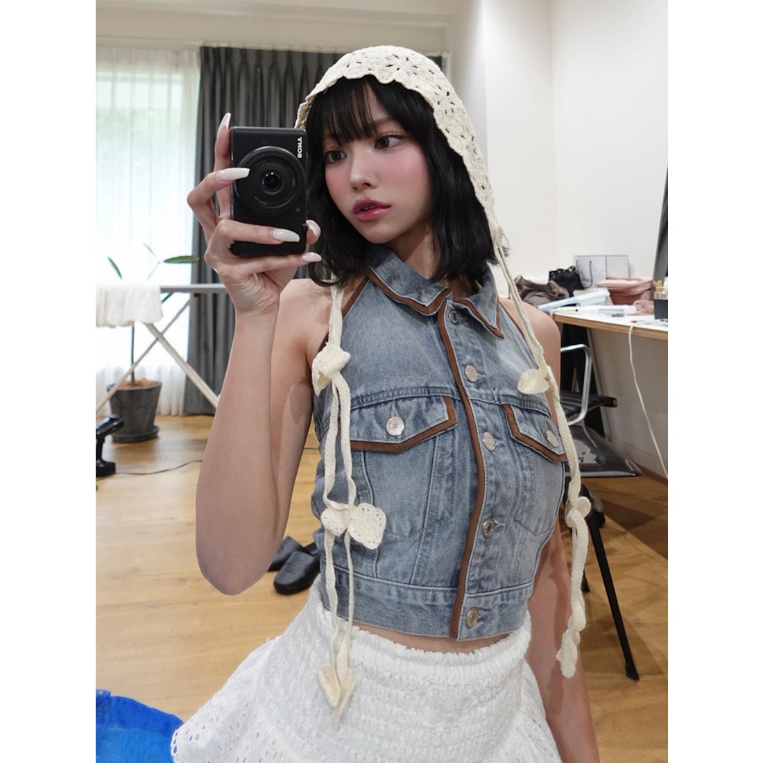 ダーリッチ Darich スウェードパイピングデニムトップス （ブルー