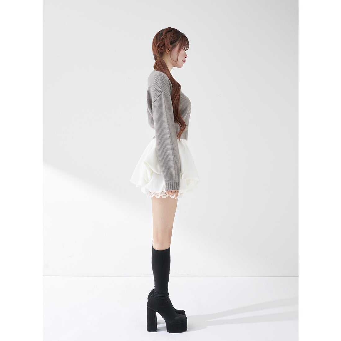 ダーリッチ Darich DRビジューボリュームリブニットトップス （グレー