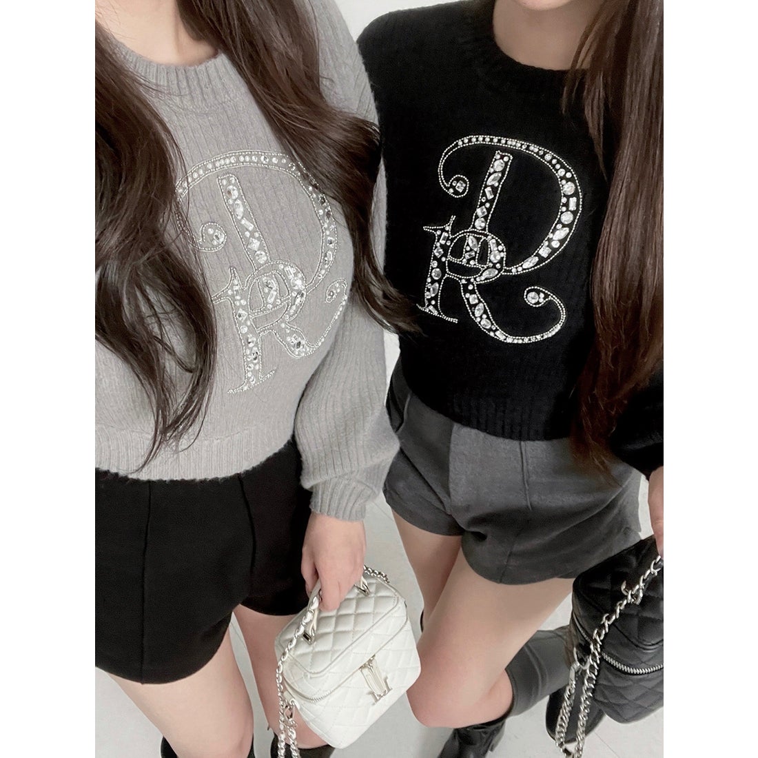 ダーリッチ Darich DRビジューボリュームリブニットトップス （グレー