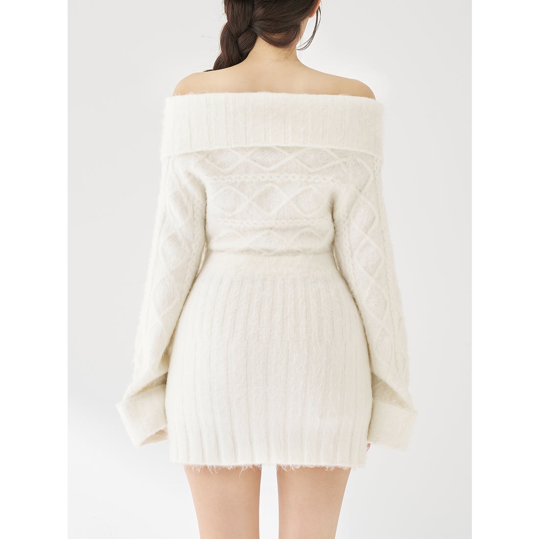 ダーリッチ Darich ヘアリーオフショルニットミニワンピース （グレー